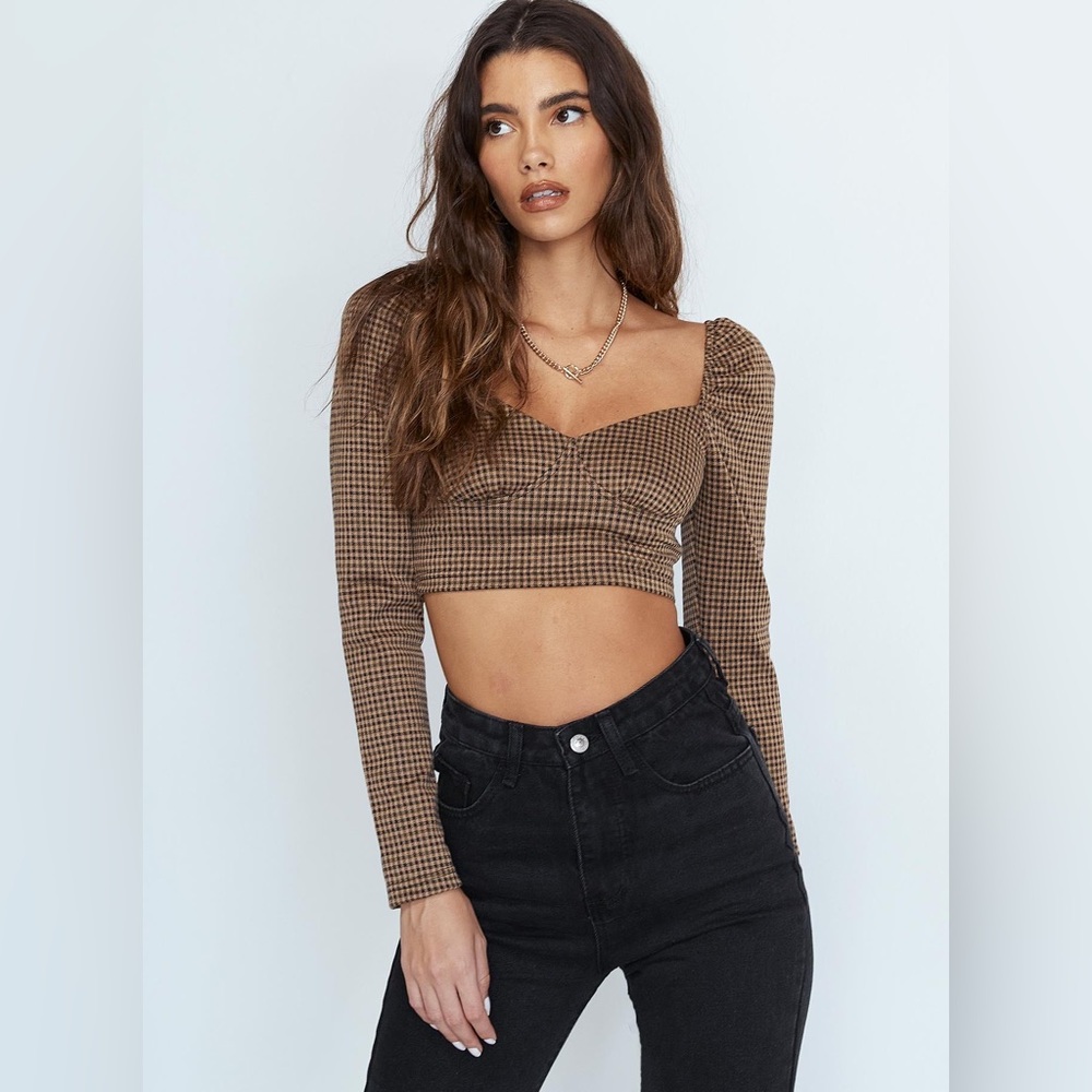 Princess Polly Alina Brown Gingham Plaid Crop Top 10